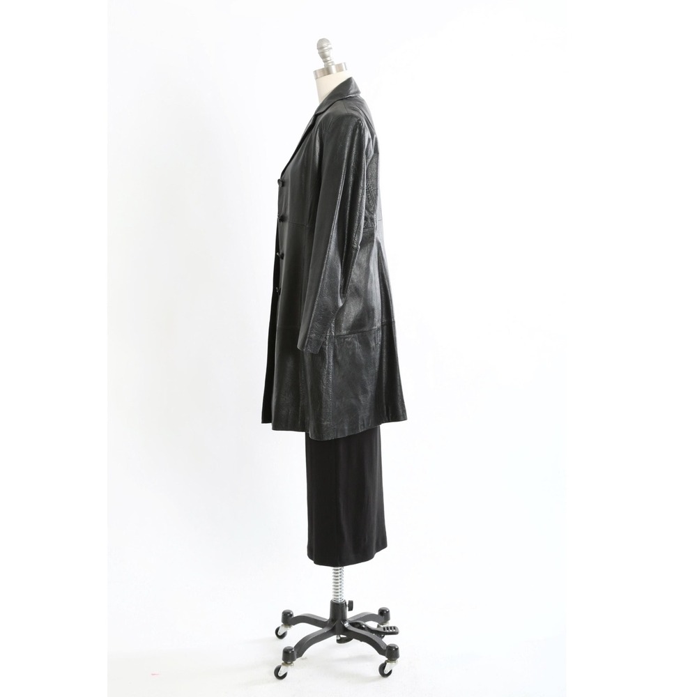 Vintage 90s Wilsons Leather Pelle Studio Black Trench Coat Mod Leather Jacket 1X - Picture 3 of 14